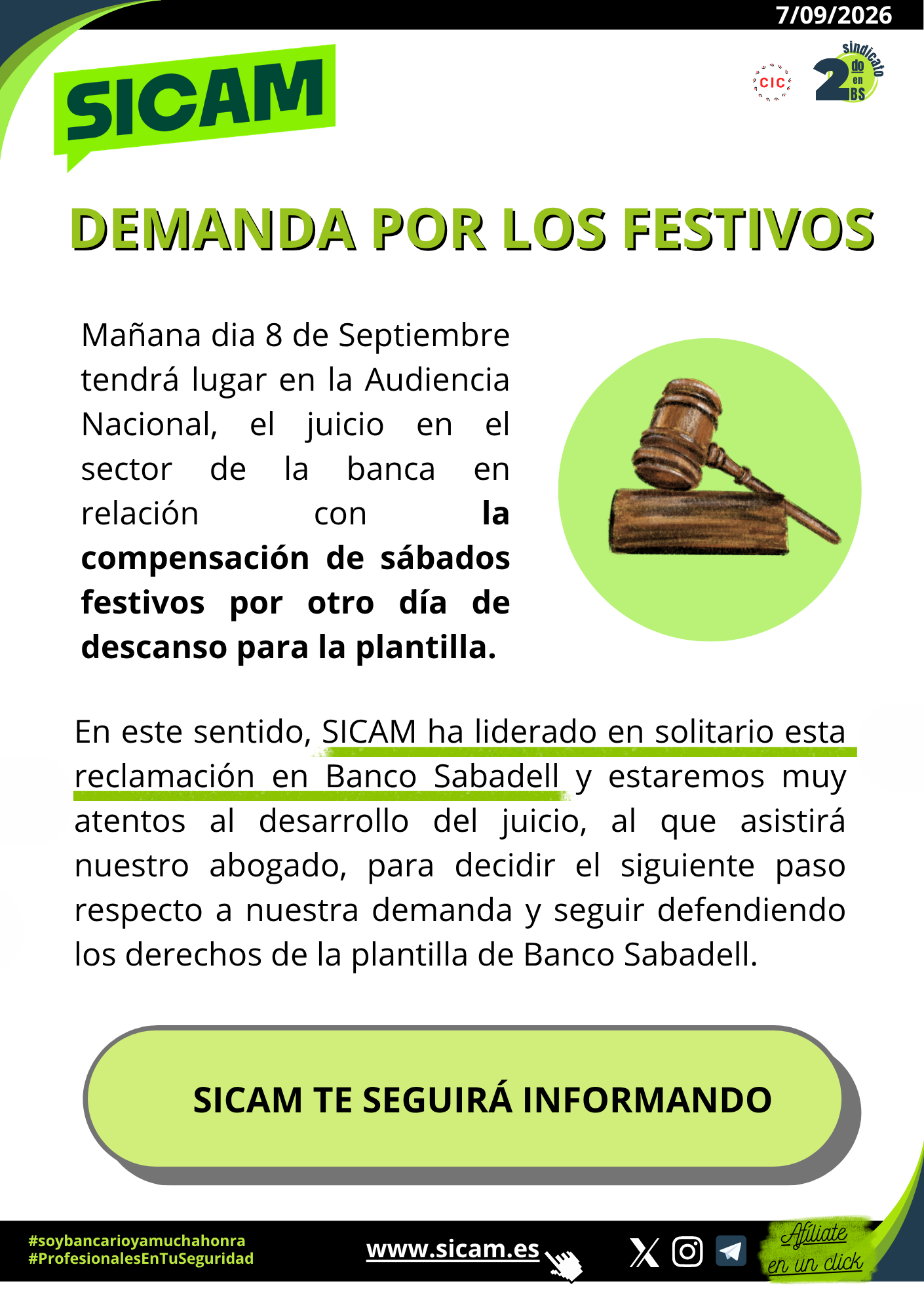 7 septiembre 2026. MA&Ntilde;ANA ES EL JUICIO POR LOS FESTIVOS<br>